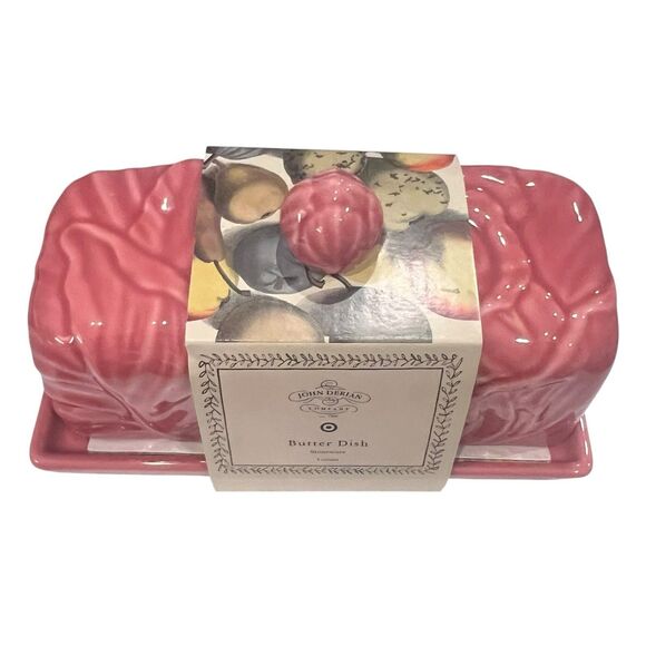 John Derian Target Thanksgiving Mauve Pink Stoneware Cabbage Butter Dish NEW - Picture 4 of 4
